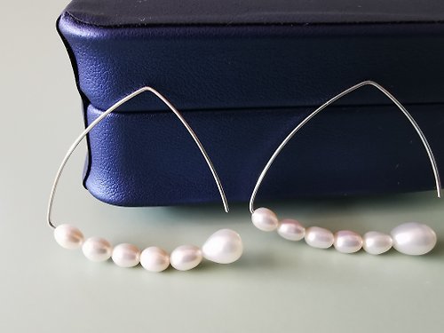 Athena珍珠設計 干練天然淡水珍珠純銀多戴法耳環手作