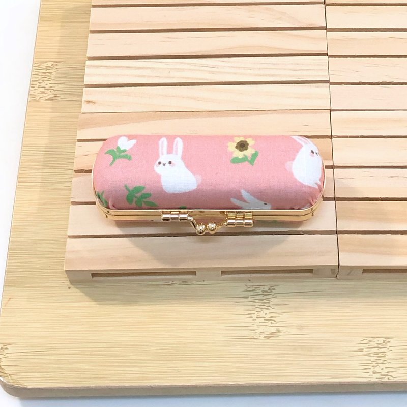 小さなホワイトと小さな花、ピンク/韓国プリント綿布、スタンプボックス、イヤホンボックス、口紅ボックス、口紅収納 - 印鑑・スタンプ - コットン・麻 ピンク