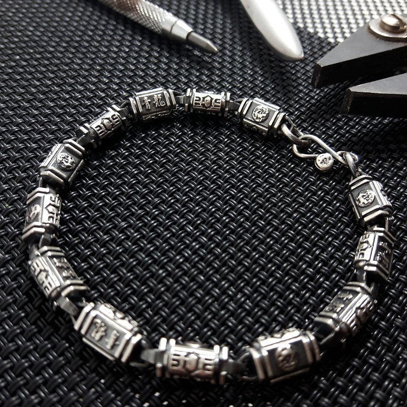 R5 style-lettering bracelet-925 sterling silver chain-vulcanized dyed black style-handmade DIY-men and women can wear - Bracelets - Precious Metals Silver