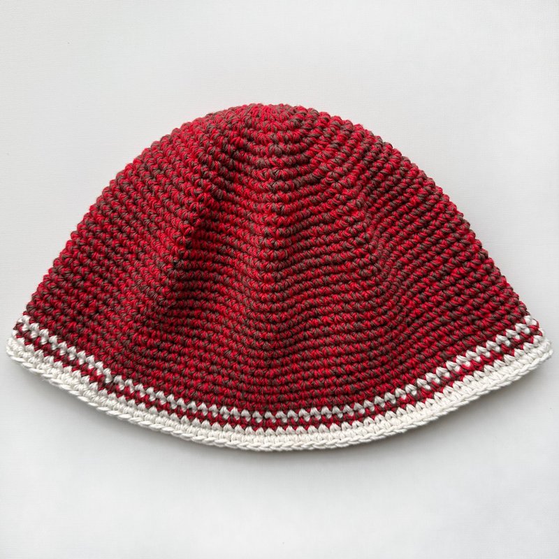 手作編織帽/毛線帽/漁夫帽/手工鉤針帽/針織帽 - 帽子 - 棉．麻 紅色