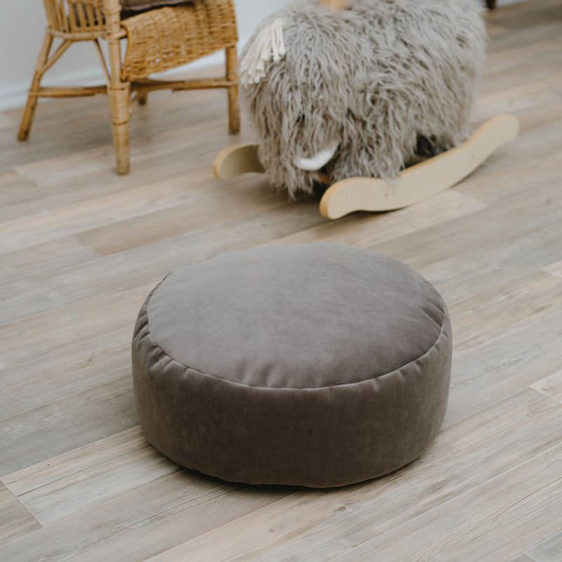 Peanut small velvet round bean bag chair - toddler nursery floor cushion - 椅子/沙發 - 其他材質 咖啡色