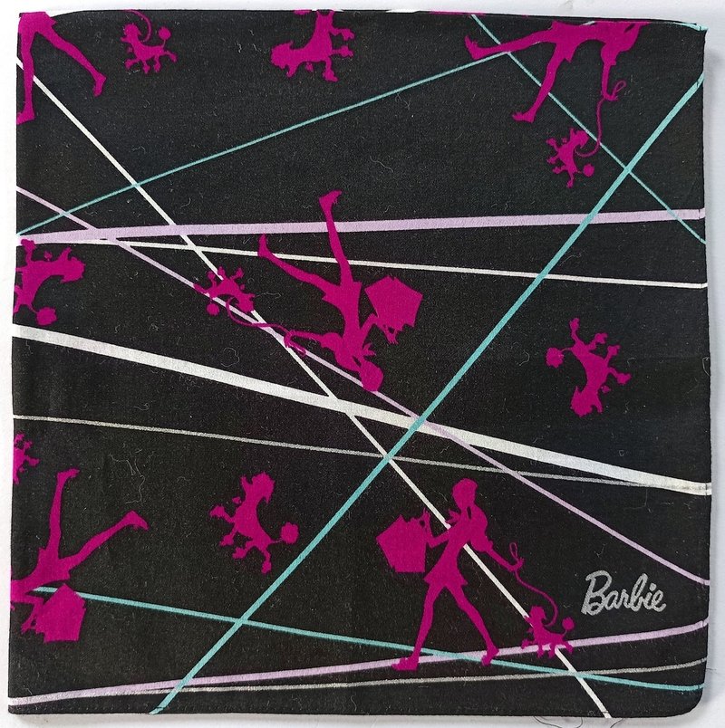 Barbie Vintage Handkerchief Girls and Poodle Dog 18.5 x 18.5 inches - 絲巾 - 棉．麻 黑色
