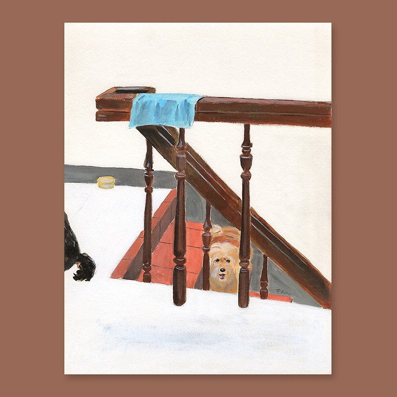 Watercolor hand drawn postcard - potato stuck in stairwell - การ์ด/โปสการ์ด - กระดาษ สีนำ้ตาล