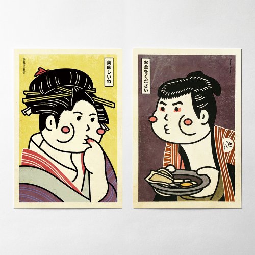cheeky cheeky 厚面子 cheeky cheeky 厚面子 厚世繪 惡搞浮世繪 日本懷舊風格 明信片