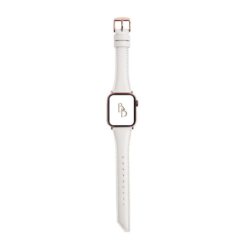Apple Watch Bevel Oil Wax Beige Leather Strap Women's S8/7/6/5/4/3/2/1/SE - Watchbands - Genuine Leather White