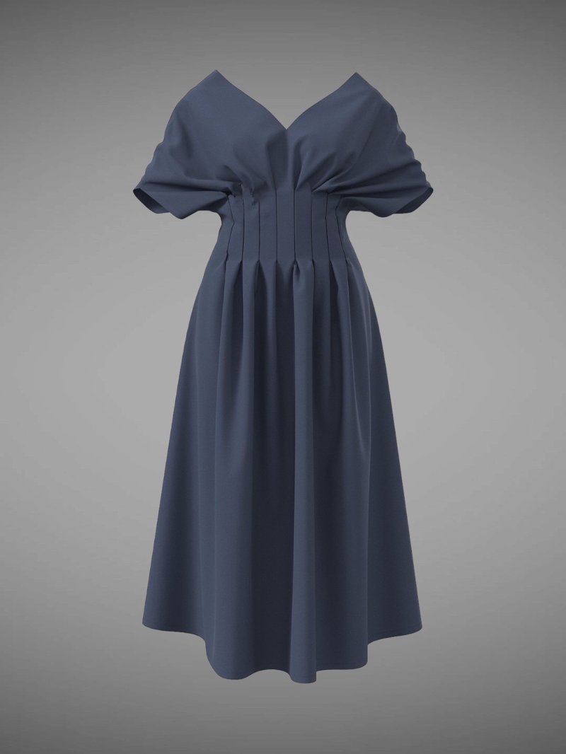 2024春夏新品-打褶洋裝 (23W1DS01) - 洋裝/連身裙 - 聚酯纖維 