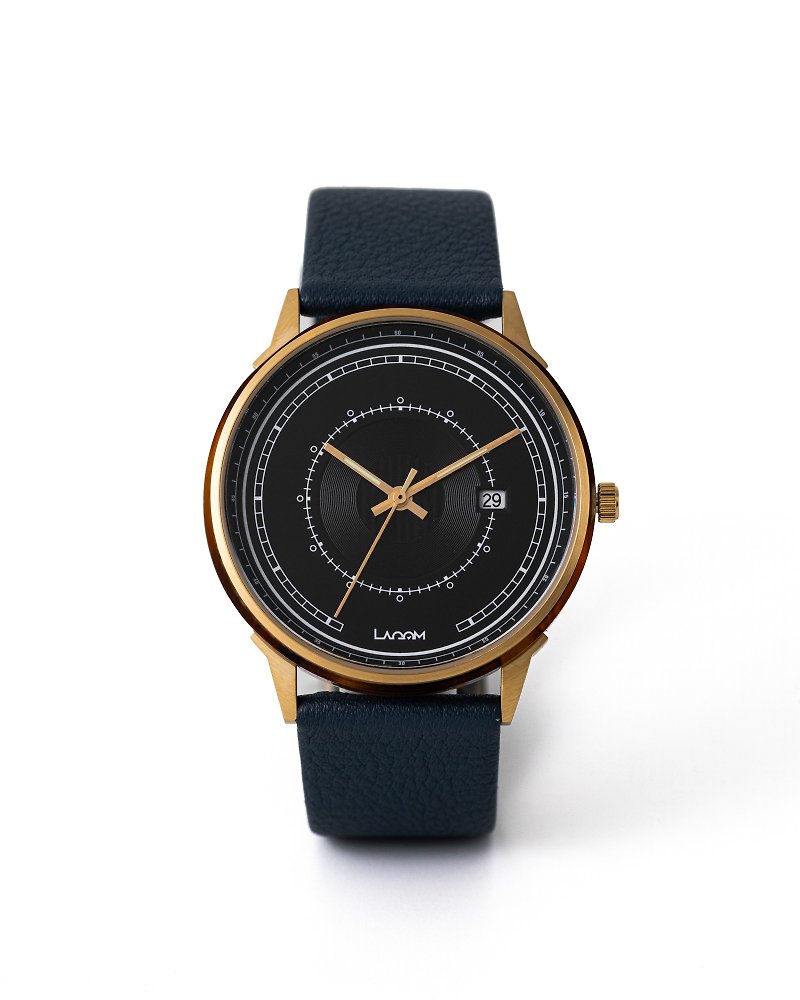 SJÖLW-034表面ゴールドケースブラックロイヤルブルーレザーストラップ - 腕時計 ユニセックス - 金属 ゴールド