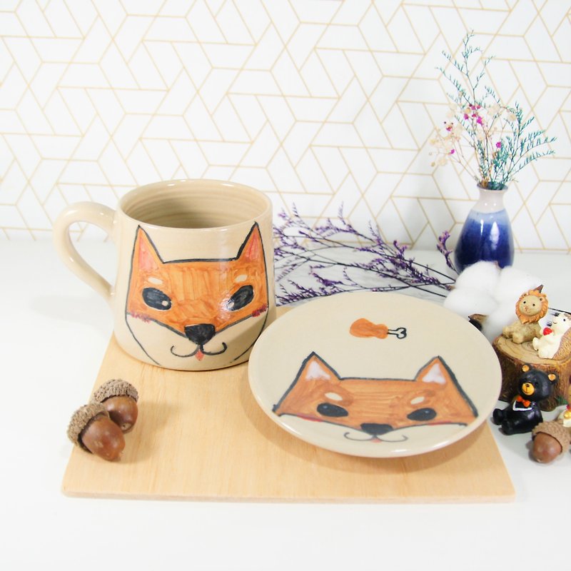 Hand-painted Shiba Inu coffee cup, teacup, mug, water glass, Yamagata cup - about 350ml - Mugs - Pottery White