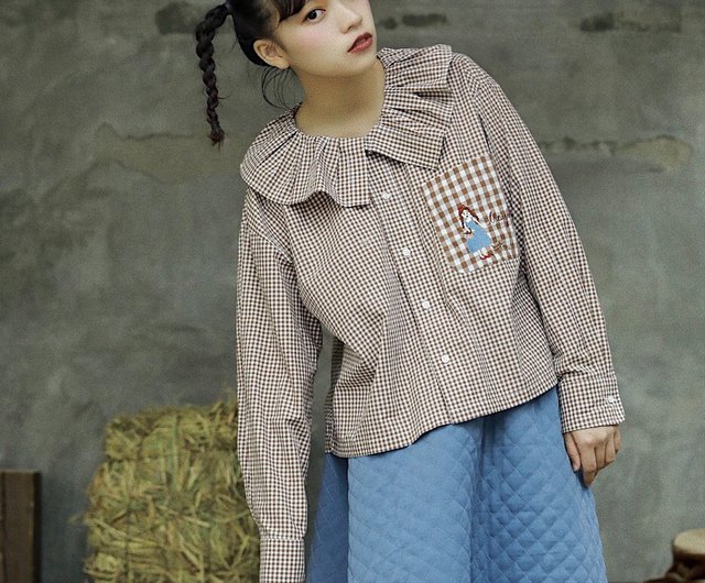 【美品】　CHOU CHOU チェック　リボン　シャツ　綿　麻　かわいい 美品】CHOU CHOU チェックリボンシャツ綿麻かわいい