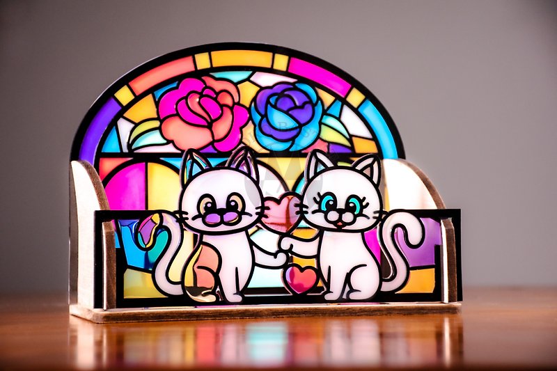 貓咪置物座 - 置物收納 - 擺設 - 寵物造型 - 花窗設計 -玻璃彩繪 - 擺飾/家飾品 - 樹脂 多色