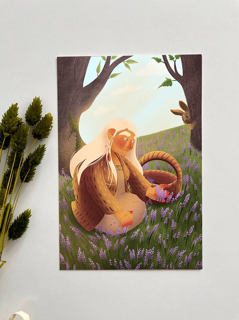 Postcard - Cute granny | forest illustration | hare | lavender - Cards & Postcards - Paper Green