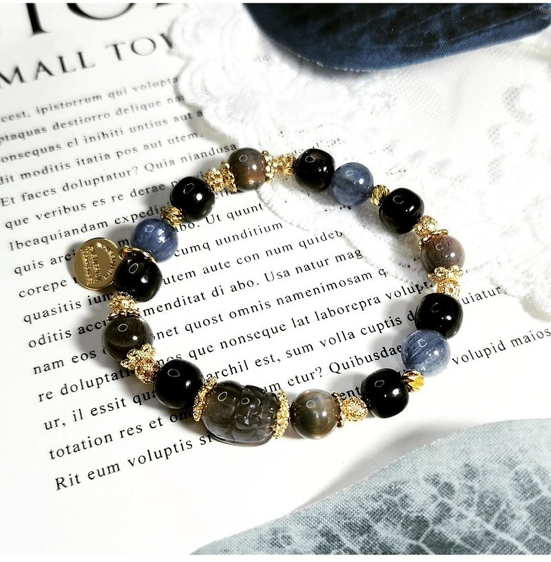 Good luck in eloquence/Resisting negative energy, attracting wealth and helping performance crystal/Gold luck stone/Black gold sun/Azure crystal - Bracelets - Crystal Multicolor