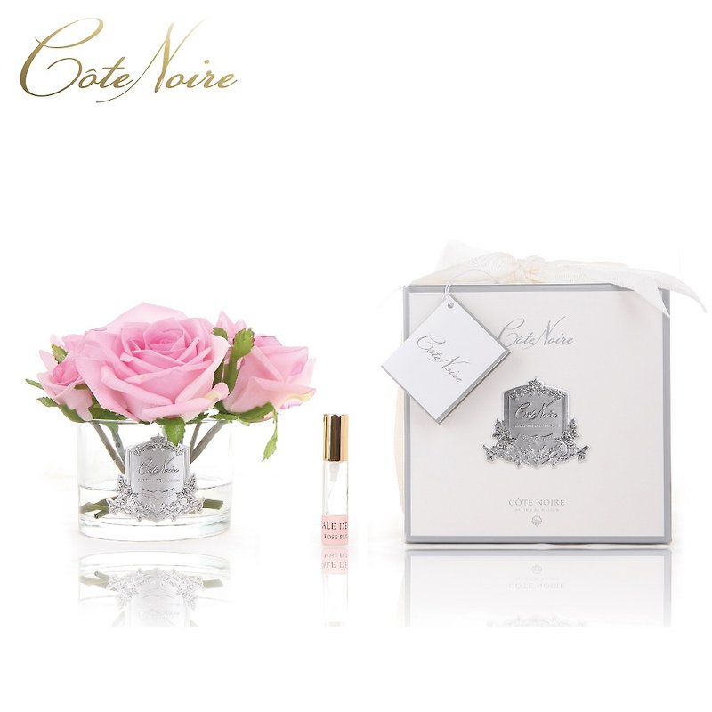 法國 Côte Noire 蔻特蘭 五朵粉紅玫瑰香氛花透明瓶 - 香薰/精油/線香 - 其他材質 