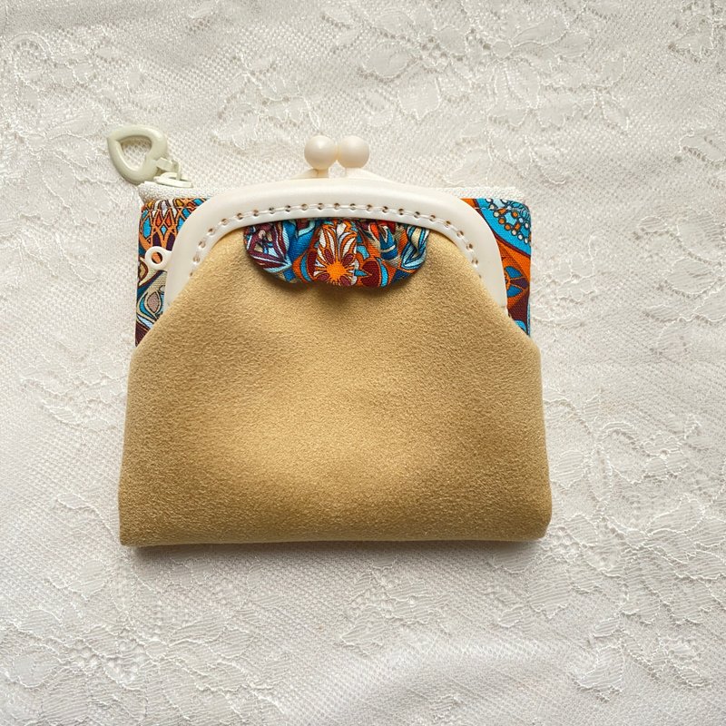 仿麂皮小荷葉系列口金拉鍊2用包升級版2.0 - 錢包/皮夾/長短夾 - 棉．麻 