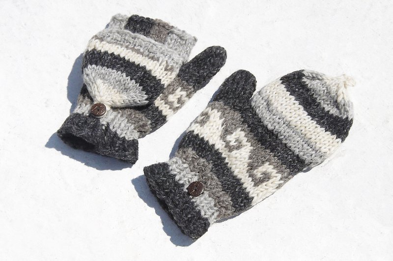 Christmas gift ideas gift exchange gift limited a hand-woven pure wool knit gloves / detachable gloves / bristle gloves / warm gloves (made in nepal) - desert border wandering surf totem - Gloves & Mittens - Wool Multicolor