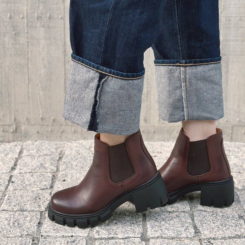 Caffeine platform Chelsea boots-mulled wine - Women's Booties - Genuine Leather Red