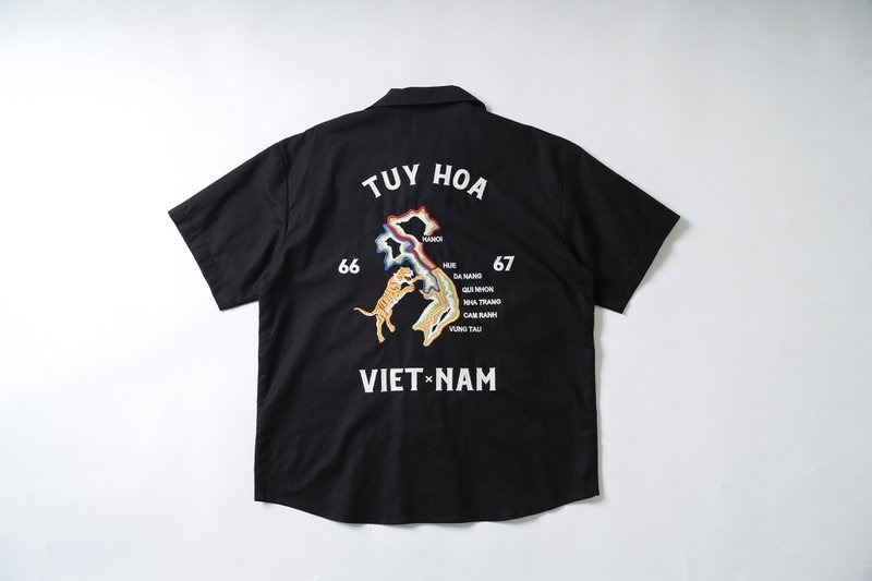 Still vintage Houston Vietnam War commemorative shirt map pattern Yokosuka embroidery vintage - Men's Shirts - Cotton & Hemp Black