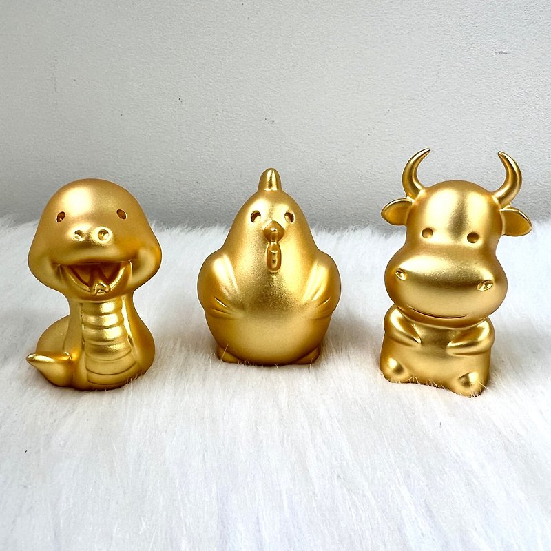 【三合貴人組合】十二生肖銅鍍金擺件 - 蛇、雞、牛 | 風水擺件 - 擺飾/家飾品 - 銅/黃銅 金色