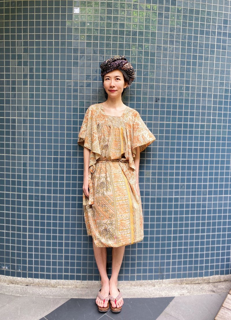 ジナジプシーパレススタイルのロマンチックなドレス - ワンピース - シルク・絹 オレンジ