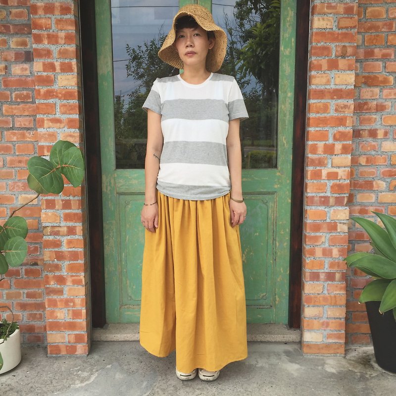 Hand natural cotton Linen material mustard-based forest Long pocket Yuanqun - Skirts - Cotton & Hemp Orange