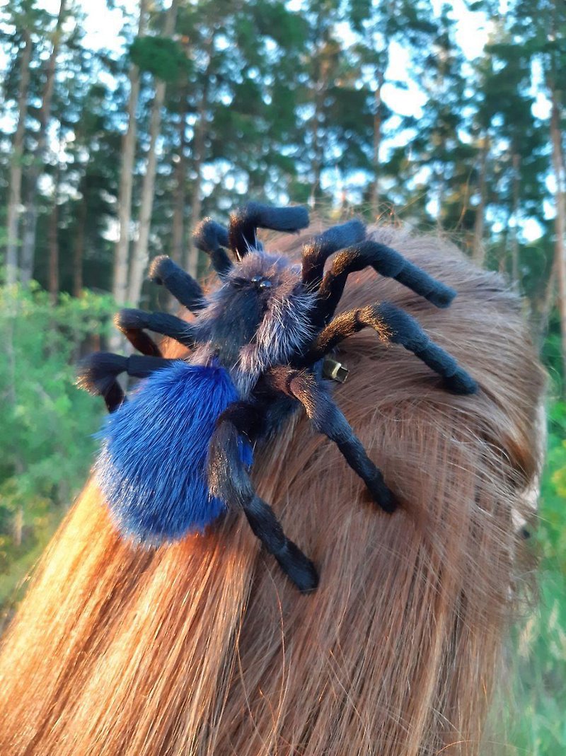 塔蘭圖拉毒蛛 蜘蛛髮夾 昆蟲髮夾 角色扮演服裝珠寶 真毛皮飾品 - 髮夾/髮飾 - 真皮 