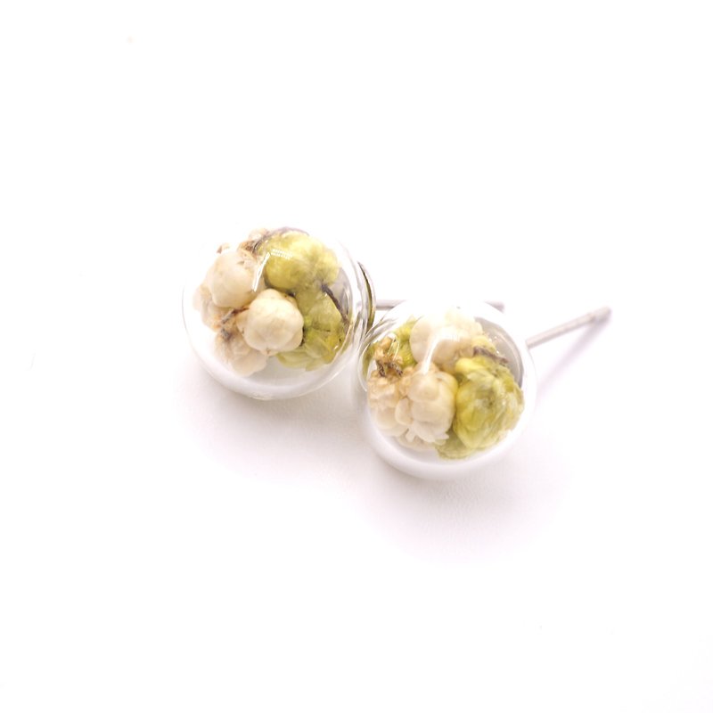 A Handmade 淡青小米花玻璃球耳環 - 耳環/耳夾 - 植物．花 