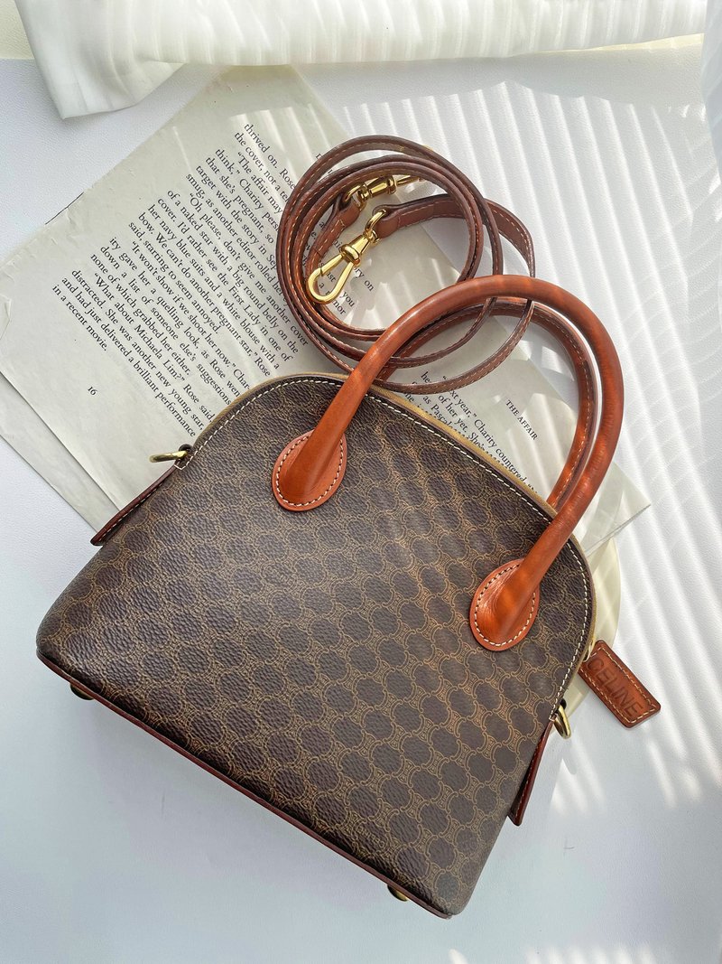 中古包 CELINE 棕老花 迷你手挽貝殼包 單肩包斜揹包斜挎包手拿包 - 側背包/斜背包 - 防水材質 咖啡色