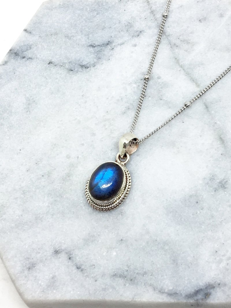 長石の925の純粋な銀のシンプルな風格のネックレスを引き延ばします - ネックレス - 宝石 ブルー