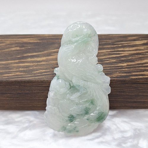 緣圓翡翠 冰潤飄花鳳凰牌吊墜牌件 | 天然緬甸玉A貨翡翠