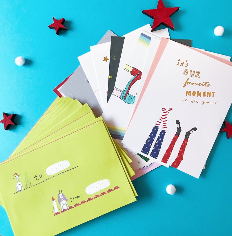 完全な79％オフ] [13☃友達に取り組ま|クリスマスポストカードグループ（13枚のクリスマス封筒を送信するために、各段落ごとに13 + 1） - カード・はがき - 紙 多色