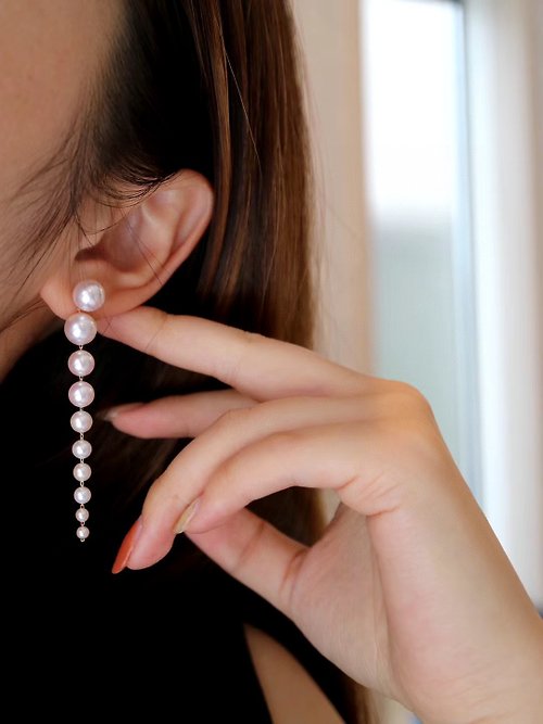 KOKO PEARL JEWELRY akoya珍珠耳環 日本漸變設計 兩用款 日本製 珍珠耳釘 18k金耳環