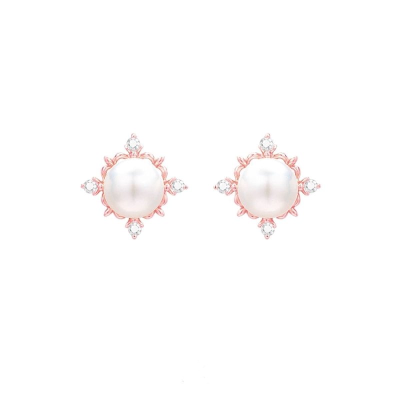 Aloha Royal Star Pearl Earrings (Rose Gold) - ต่างหู - เงินแท้ 