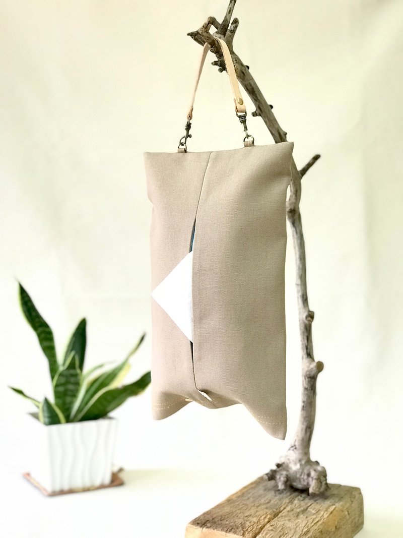 Khaki Taiwan Canvas Tissue Cover/Car Tissue Cover - Tissue Boxes - Cotton & Hemp Khaki