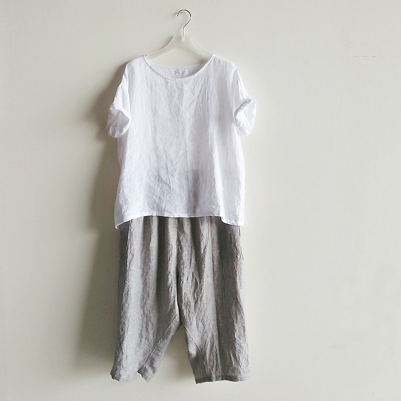 Low-end cropped farmer pants linen gray - กางเกงขายาว - ผ้าฝ้าย/ผ้าลินิน สีเทา