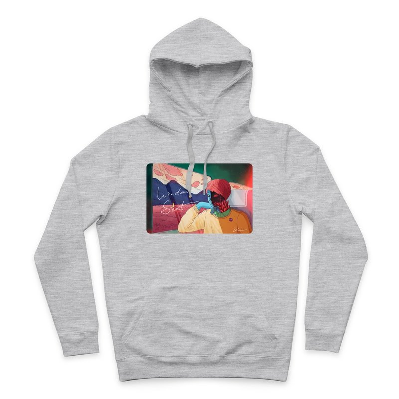 ウィンドウシート-ダークリネン-フード付きTシャツ - トップス ユニセックス - コットン・麻 グレー