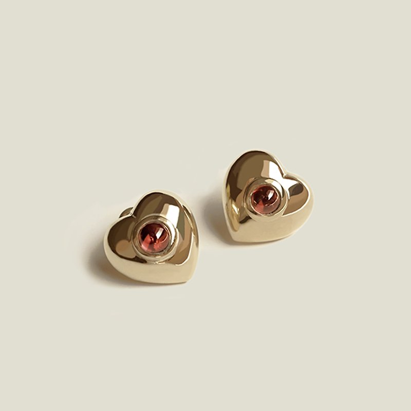 【雙 11 限定】  Open on Museum - Lady Valentine Earrings with Red Garnet Gemstone - Earrings & Clip-ons - Sterling Silver Gold