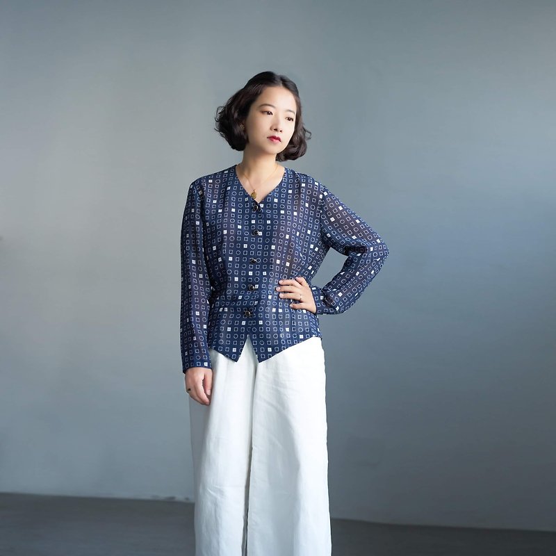 Hand-painted grid/Japanese vintage blouse - Women's Tops - Polyester 