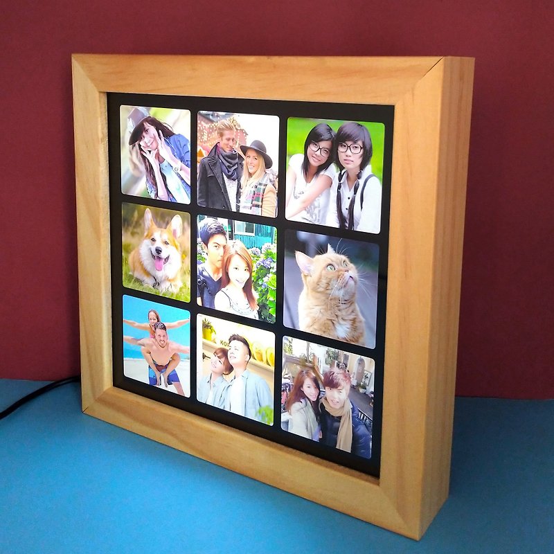 【personalized gifts】8 inch 3 x 3 Grid Memory Light Box - Lighting - Wood Multicolor