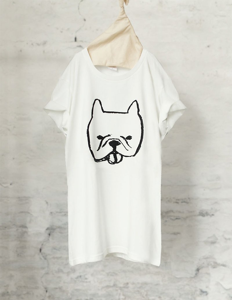 フレンチブルドッグ Tシャツ　French Bulldog T-shirt (White/Gray)【DOG】 - T 恤 - 棉．麻 白色