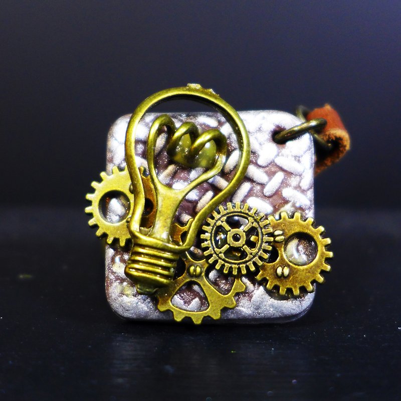 [Saturn] steam punk style metal wall texture checkered silver key ring gears | Personalized Party Series: I thought my world | [Saturn Ring] This is Party: My idea My world | metal composite polymer clay creation. Waterproof material. Necklaces can be chan - Keychains - Waterproof Material Silver