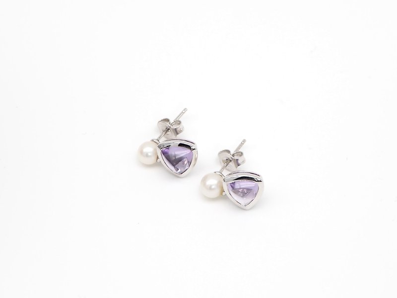 Snow point SNOW. Sterling silver plated with K gold. Earring <pearl amethyst> - ต่างหู - เครื่องเพชรพลอย 