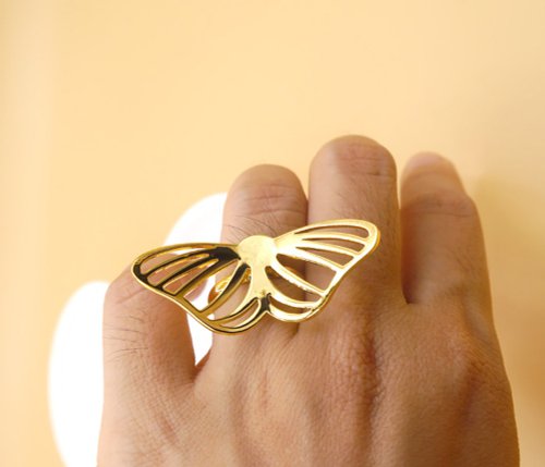 Littleme 手工製作的蝴蝶戒指 18K 鍍金黃銅