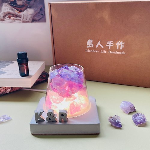 島人手作 能量擴香水晶山l紫水晶的和諧與專注( 水泥字要加購)香氛水晶禮盒
