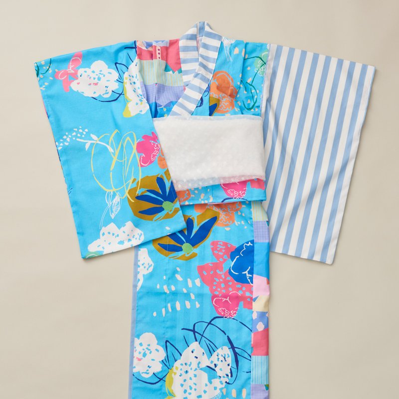 浴衣 Yukata 帯付き　blue - 男/女童禮服 - 棉．麻 藍色