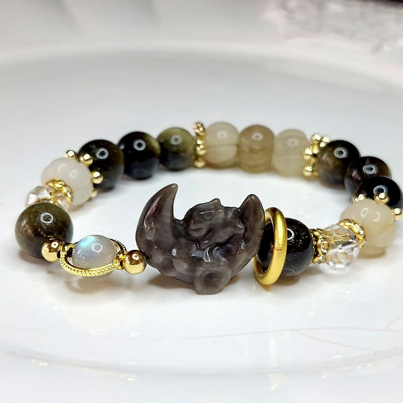 Pumpkin Moon Rabbit Bracelet | Silver Stone| Golden Stone| Labradorite | Golden Silk Jade | - Bracelets - Crystal 