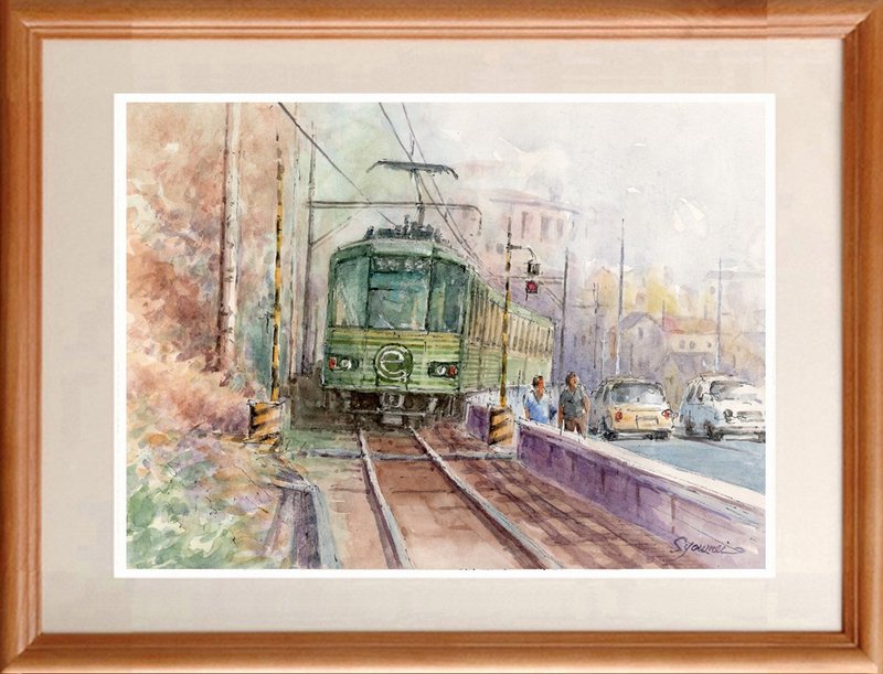 水彩画原画　江ノ電と海岸通り - 海報/掛畫/掛布 - 紙 綠色