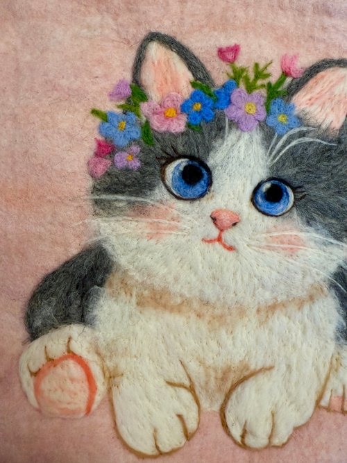 手作りニードルフェルト 羊毛フェルトショルダーバッグ 猫ちゃん