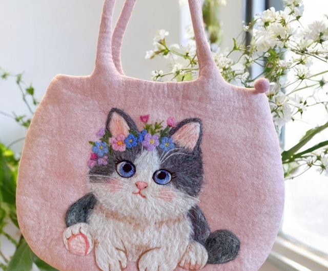 羊毛フェルト猫のフレ―ム、置物、ハンドメイドバック 楽天市場】お魚つきネコの羊毛フェルトキーケース ハンドメイド