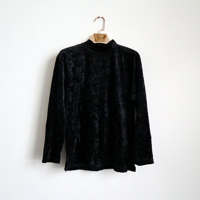 Pumpkin Vintage. Vintage black turtleneck suede long-sleeved top - เสื้อผู้หญิง - วัสดุอื่นๆ สีดำ