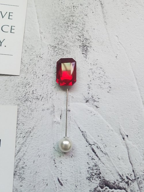 愛迪生研究所 熱情紅色寶石系列胸針一字針插針西裝胸花新郎